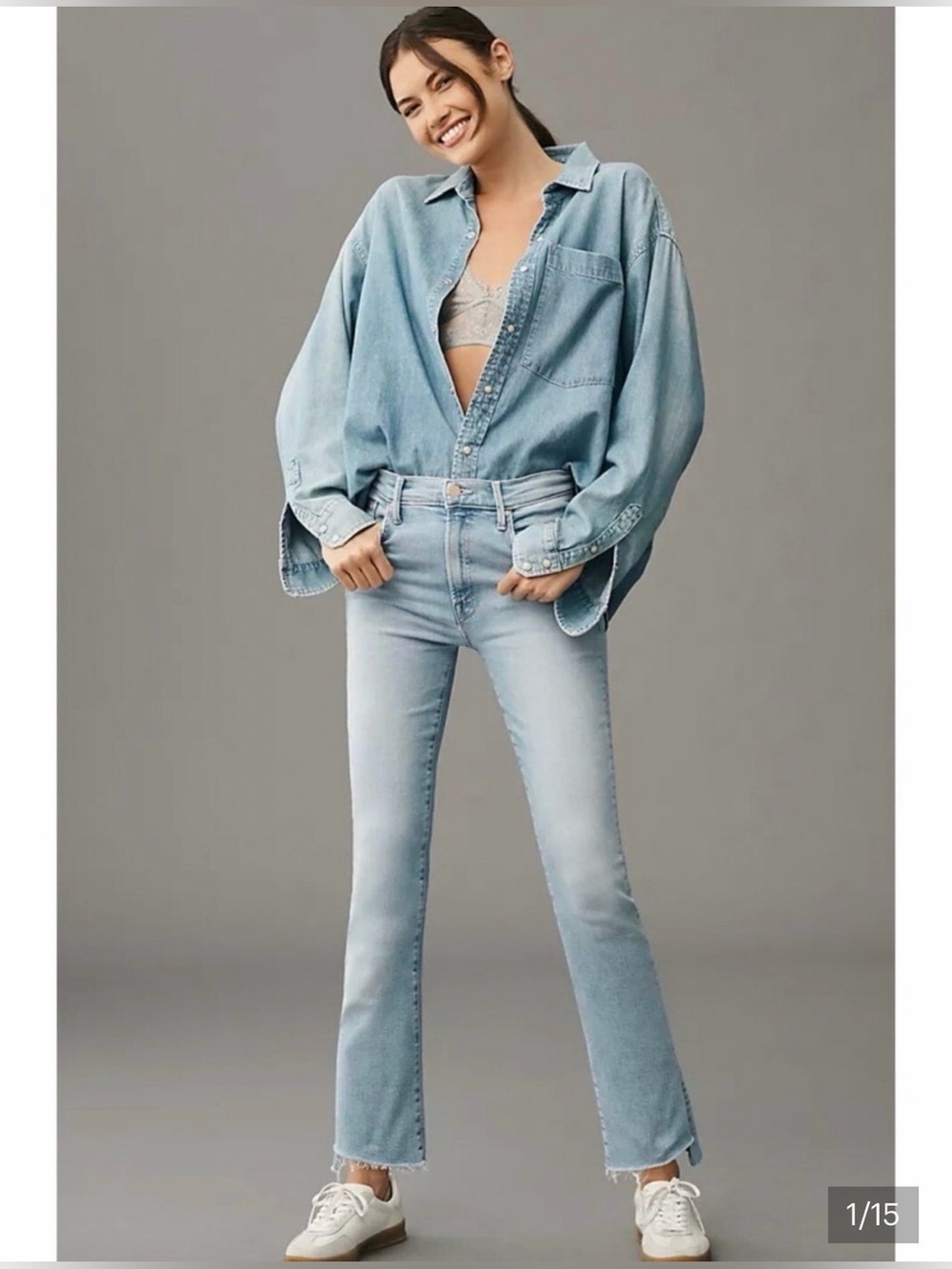MOTHER The Insider Crop Step Fray Jeans Limited Edition Light Wash Size 27